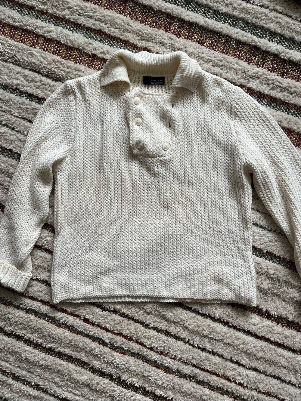 Zara Cream Knit Button-Front Cardigan